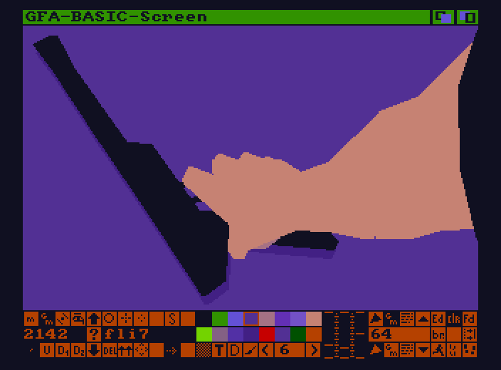 The another world editor, showing the protagonist reaching for his laser gun.